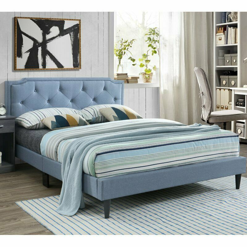 Twin Full Queen King Blue Upholstered Bed Frame Rhinestone ...