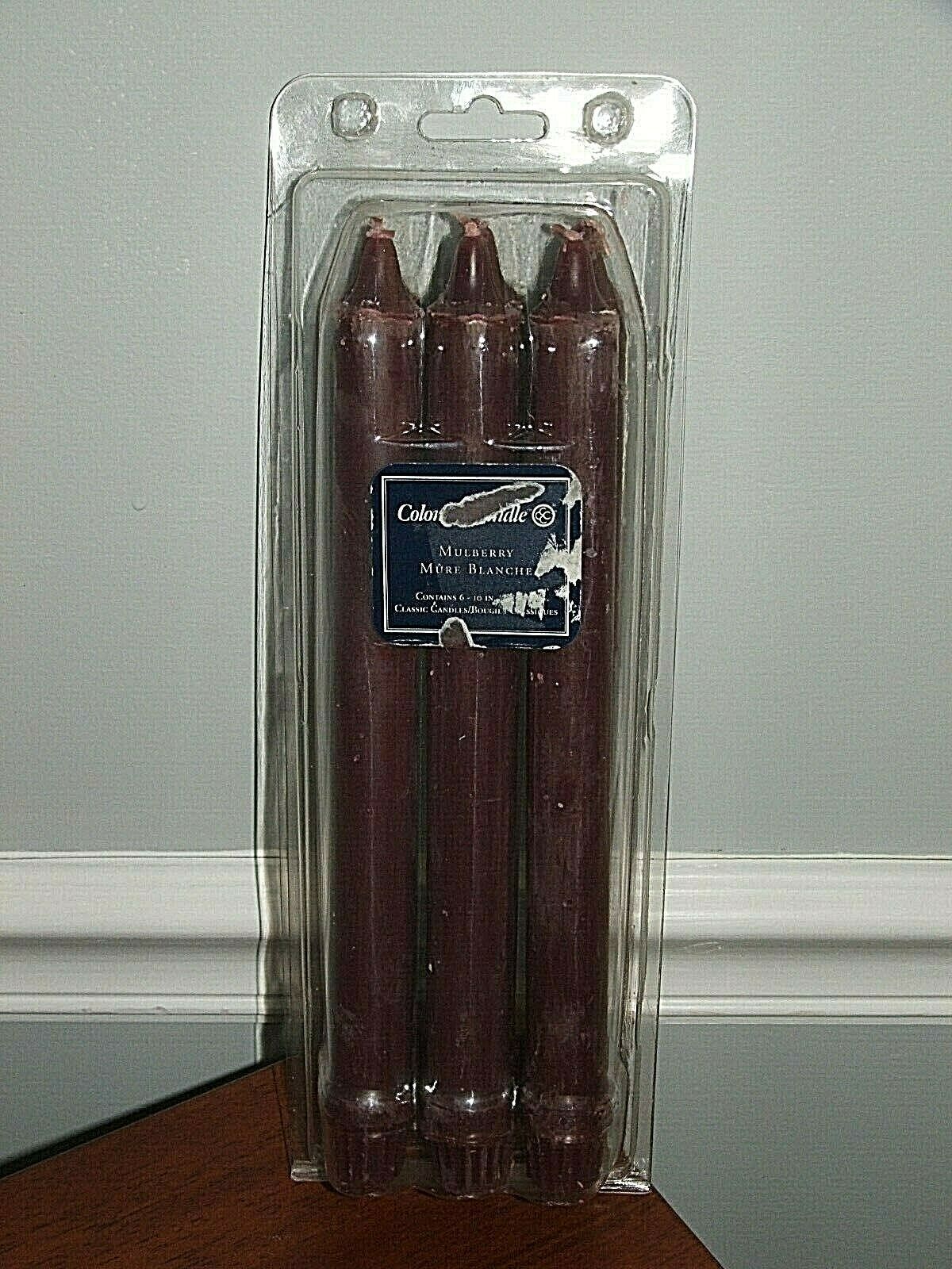 Primary image for NEW IN PACKAGE 6 COLONIAL CANDLE MULBERRY SCENT  10" Dinner Candles /Tapers -