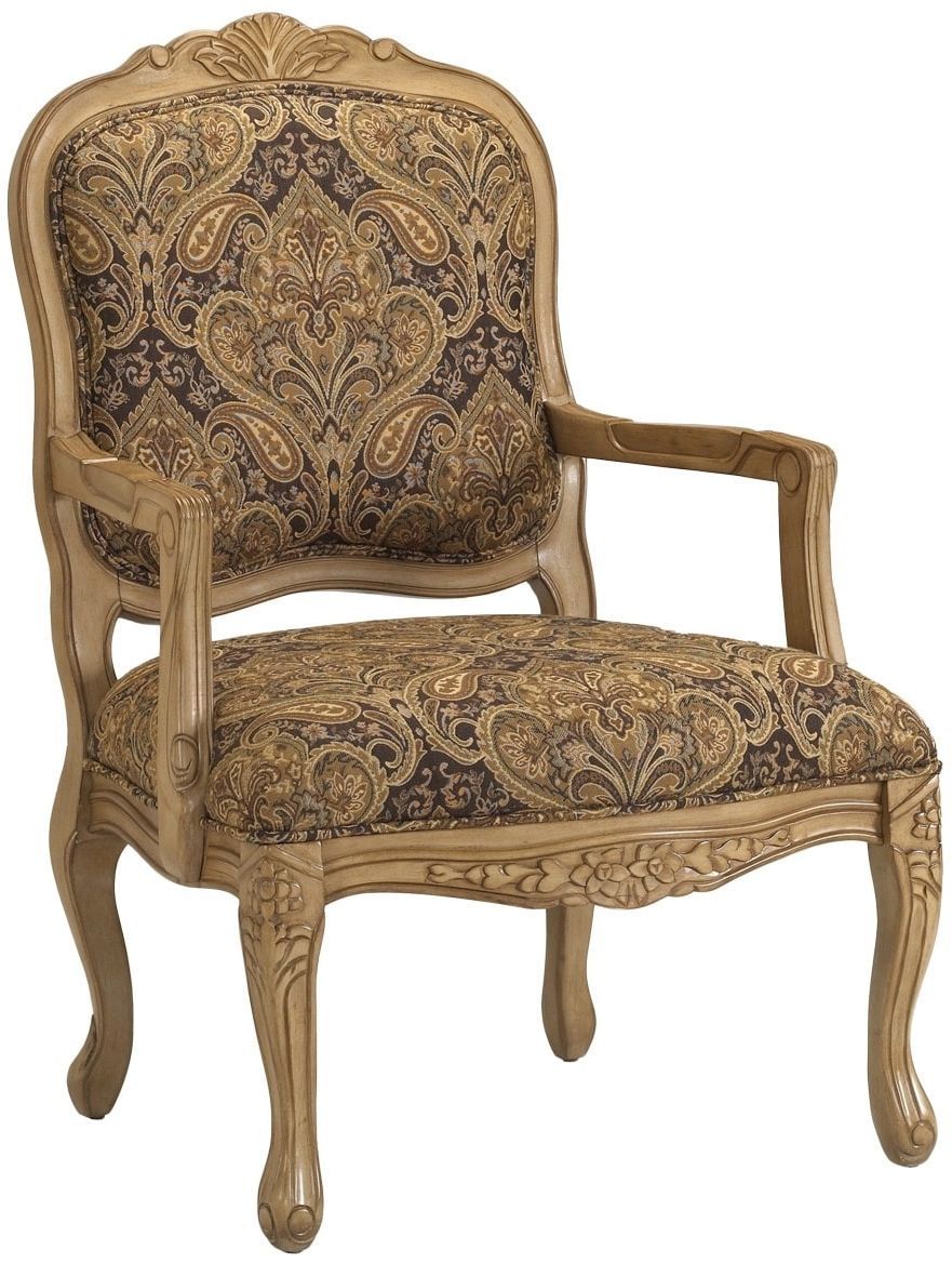 French Country Accent Chair Paisley Hand Carved Wood Frame Armchair