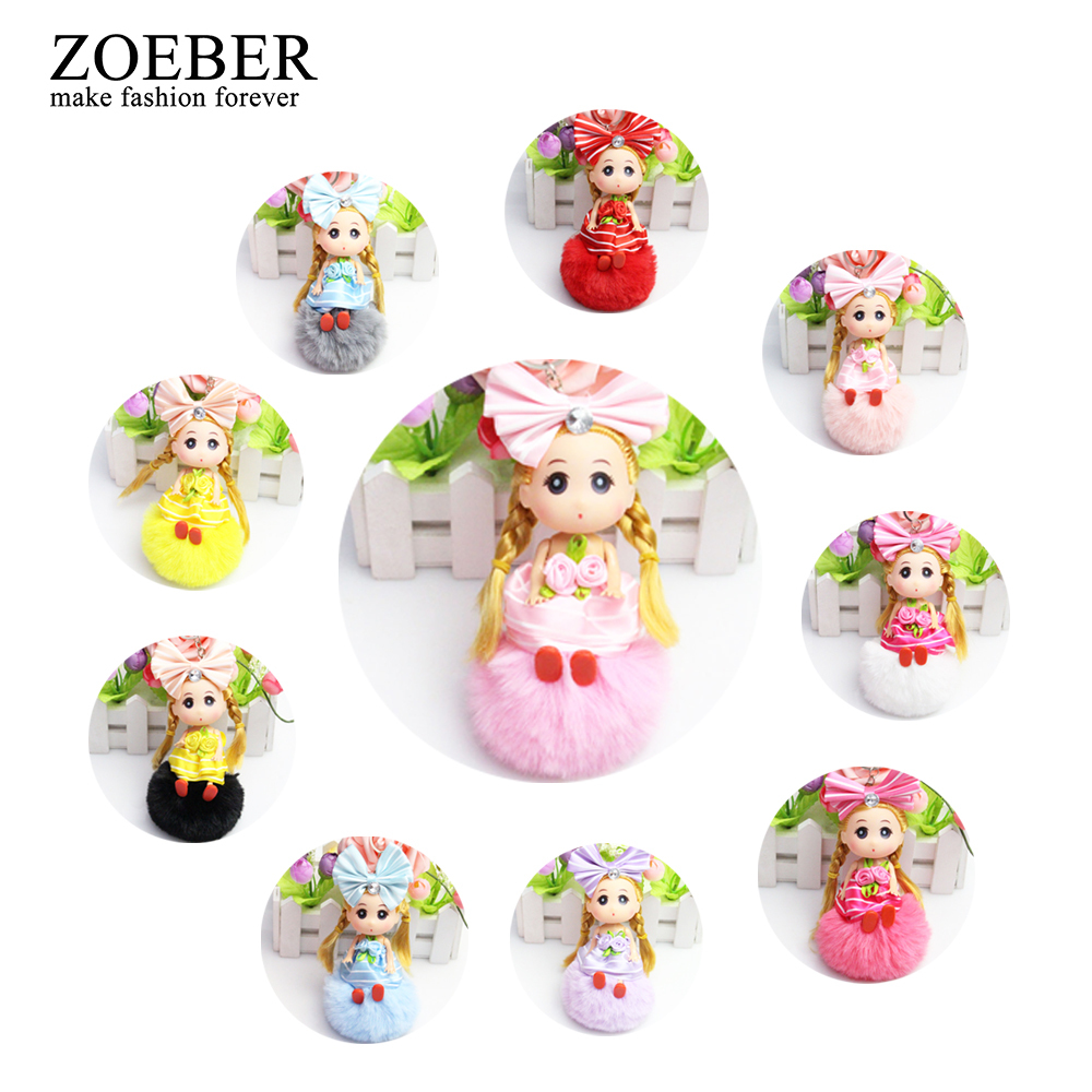 10 PCS A Set Barbie Doll Keychain Fur Pompom Keychain Barbie Princess Car Keyri Key Chains