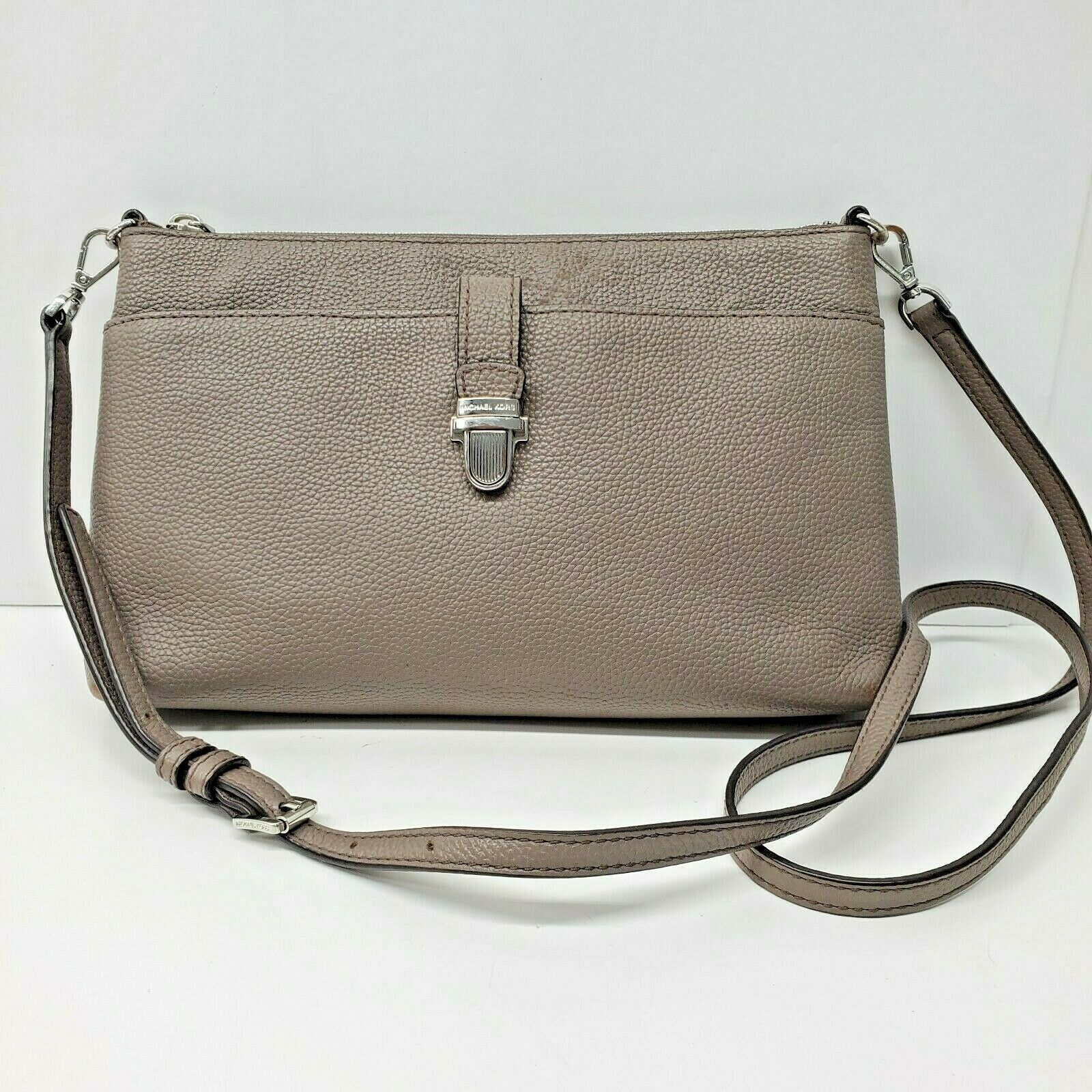 Michael Kors Taupe Brown Cross Body Purse Pebbled Leather Detachable ...