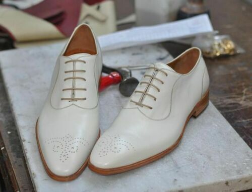 Handmade Men's White Leather Heart Medallion Dress/Formal Oxford Shoes ...
