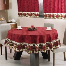 Christmas Poinsettia Flowers Round Decorative Tablecloth - $49.00