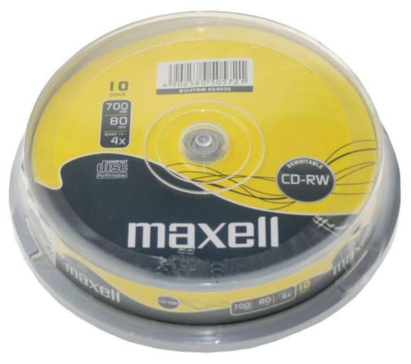 10 x Maxell Blank CD-RW Disc (4x 80min 700MB) Audio/Data CD Re-Writable ...