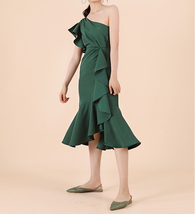 One Shoulder Midi Formal Dress Outfit Summer Wedding Bridesmaid Chiffon Dress  image 4