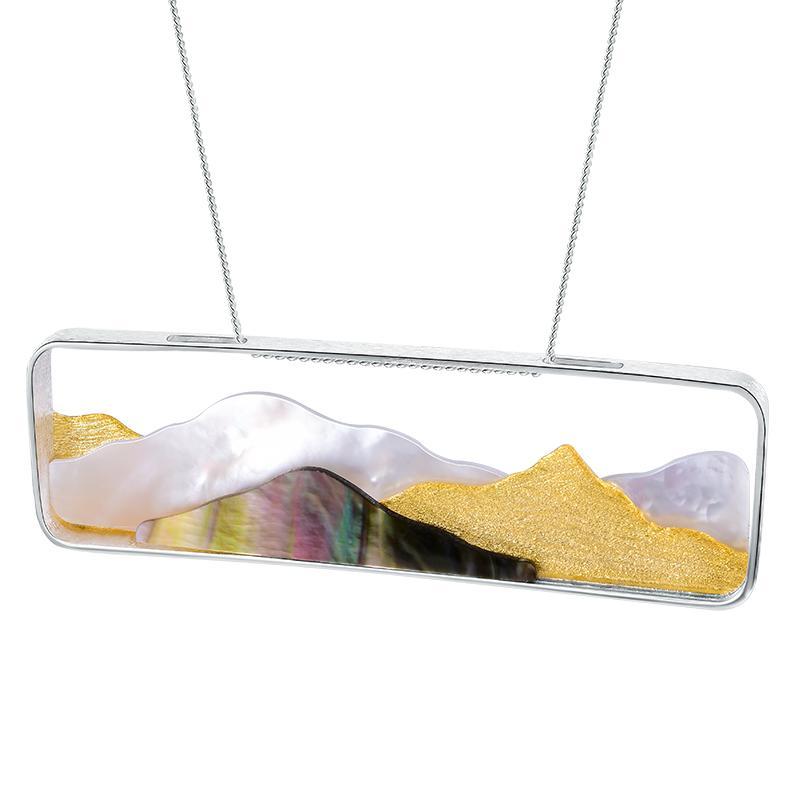 Sparkly Mountain Pendant with Shell  - 925 Sterling Silver + 18K Gold