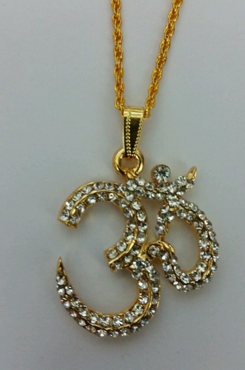 Stunning Rhinestones 24 ct Gold Plated Hindu Legend OM pendant
