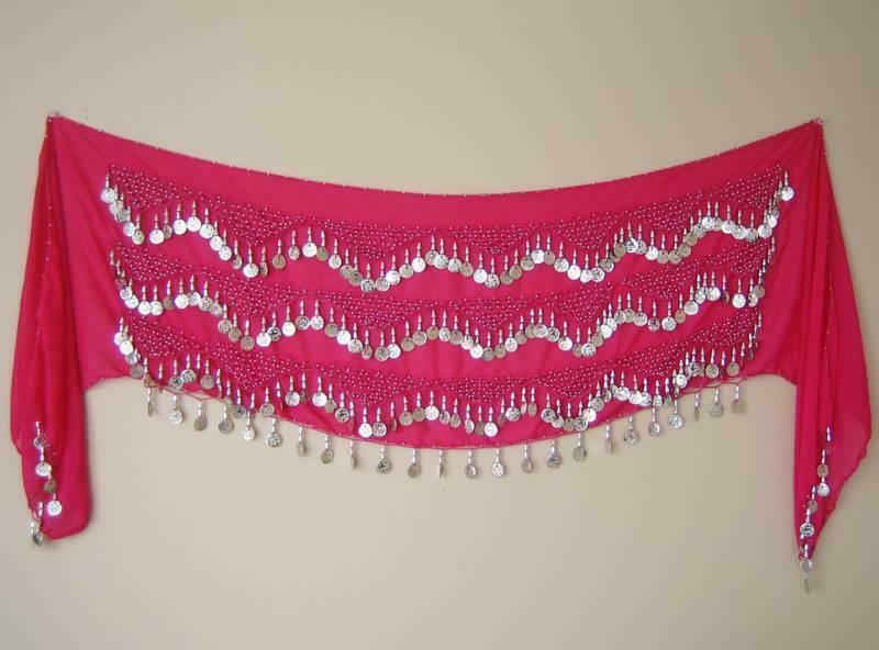 High Quality Handmade Belly Dance Hip Scarf Coin Belt Wrap Costume...PINK