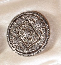 VINTAGE STERLING SILVER ART DECO C.1920&#39;s ROUND BROOCH PIN MARCASITE - $59.99