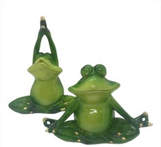 Yoga Frog Figurine Set of 2 Lotus Pose Pond Life Green Poly Stone Garden Home