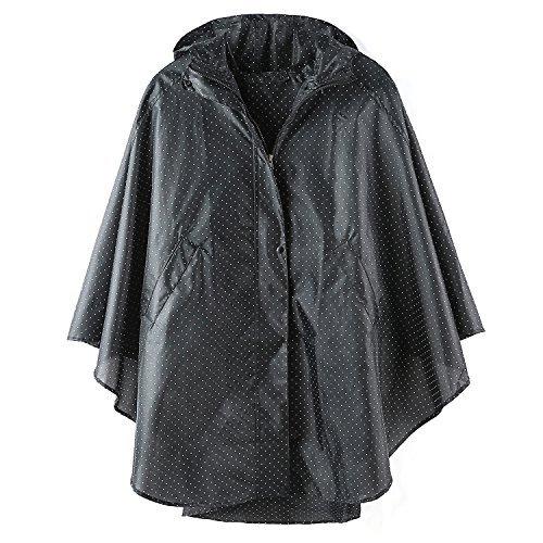 SaphiRose Waterproof Rain Poncho Hooded for Adults with Pockets Black