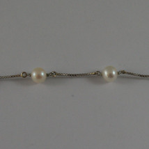 SOLID 18K WHITE GOLD BRACELET WITH FRESHWATER WHITE PEARL MADE IN ITALY 7.28 IN image 2