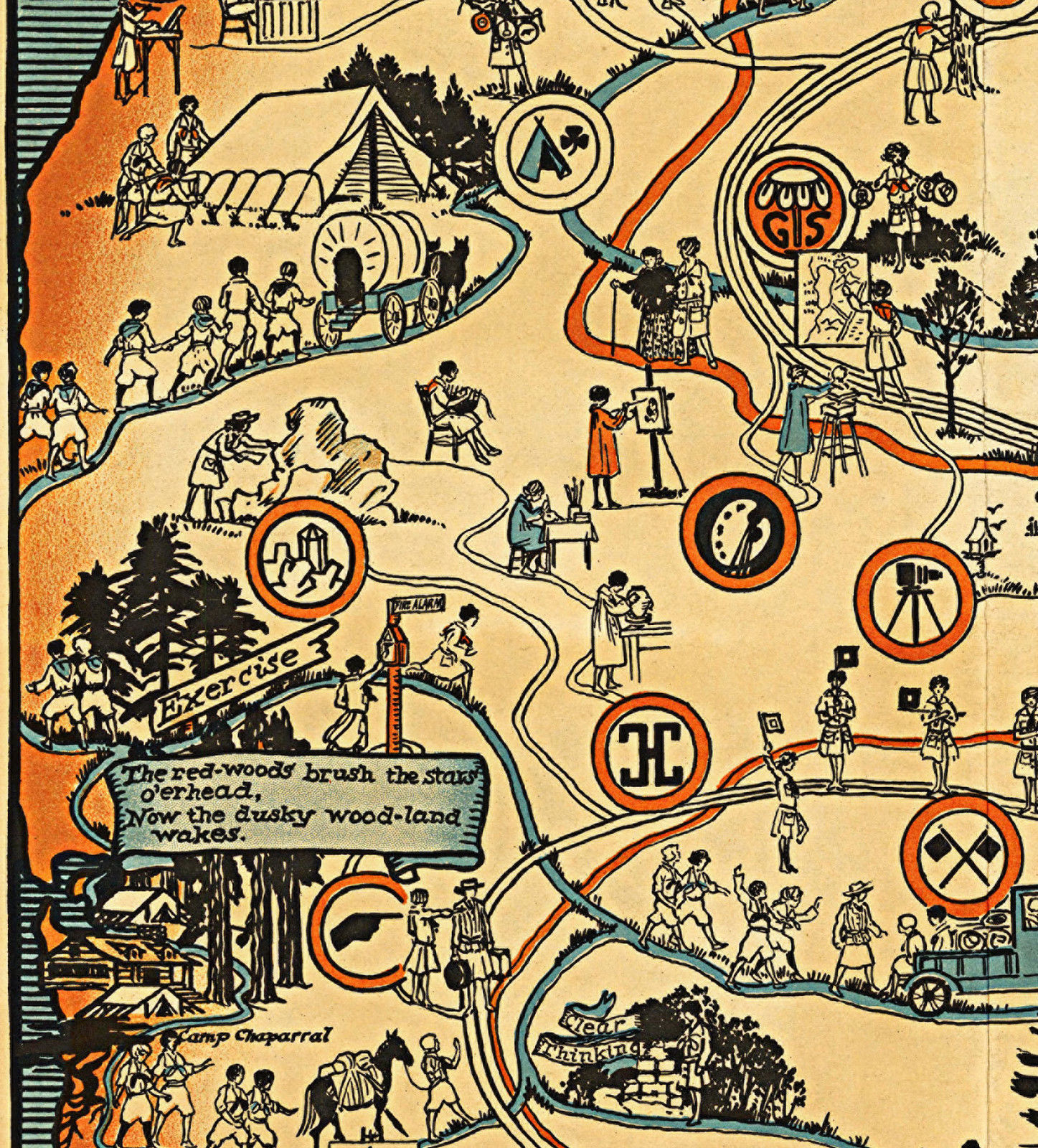 Pictorial Map Highways and byways of Girl Scouting Scouts Wall Art Poster Vintag