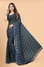 Designer Indian Blue Printed Tassel Pallu Work Sari Georgette Casual Wea... - $41.73