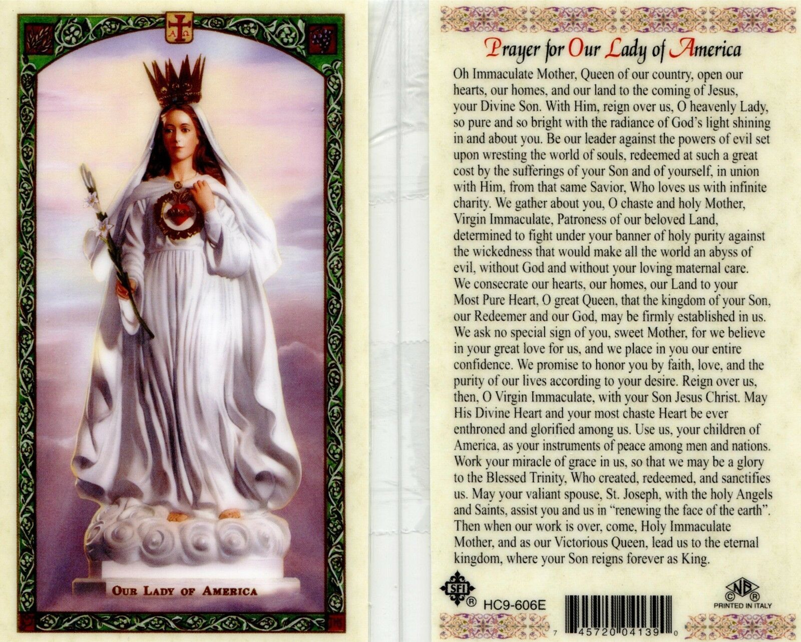 Prayer for Our Lady of America Card - EB035 - Catholic Holy Cards - Top ...