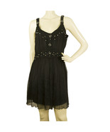 Toy g black 100% silk above knee length mini dress beaded sz 46 - $127.12