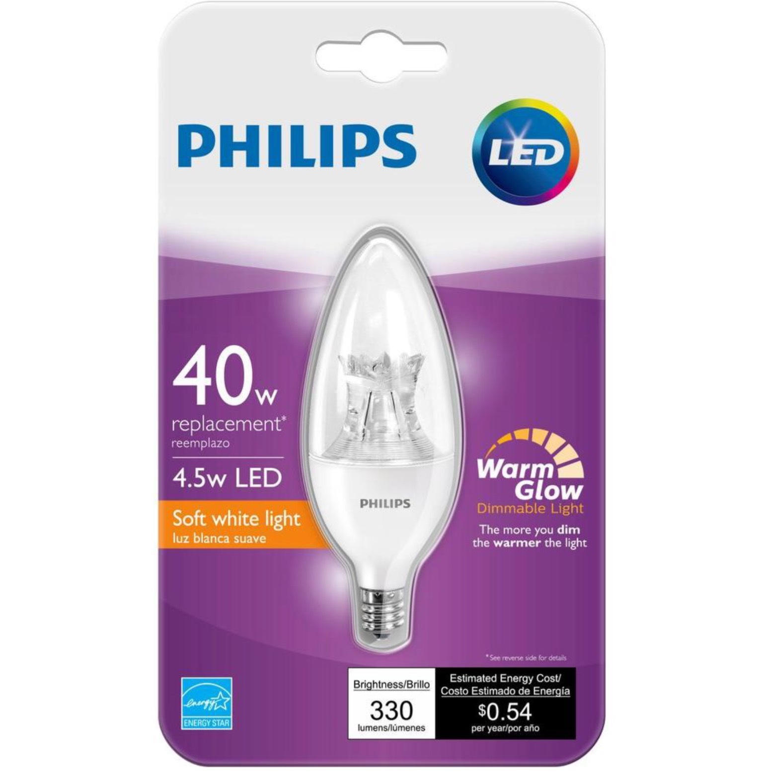 Philips 40w Led Equiv Soft White B11 Dimmable Blunt Tip Candle With Warm Glow Light Bulbs 