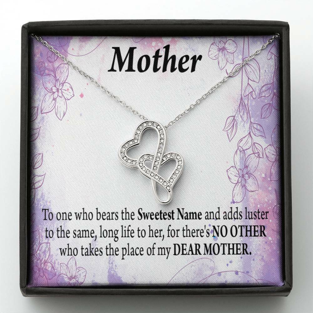 Mother is the sweetest Name Double Heart Necklace Message Card From Son
