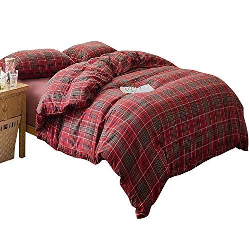 Red Plaid Cotton Duvet Cover Set King Super Soft Flannel Feel Luxury Bedding Set Duvet Covers