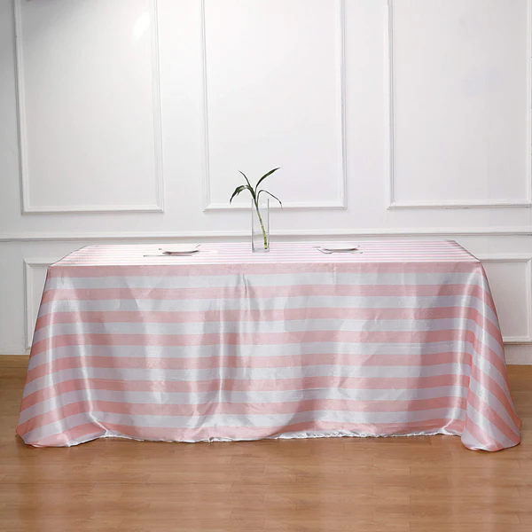 Blush - 90"x132" Rectangle Tablecloth Stripe Satin Seamless Tablecloth Weddings - $40.28