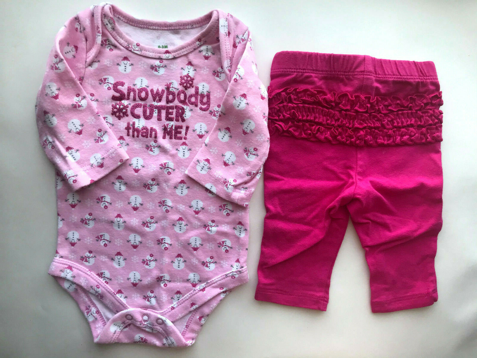 Primary image for Girl's Size 3M 0-3 Months 2 Pc PInk Snowbody Cuter Than Me Snowman Top, Pants
