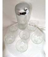 MCM Indiana Glass Set Clear Ribbed w 6 Shot Glasses &quot;The Cocktailor&quot; Sha... - $175.00