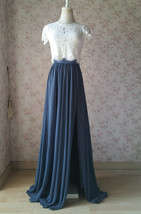 Grey Long Chiffon Skirt Outfit Side Slit Chiffon Skirt Plus Size Wedding image 5