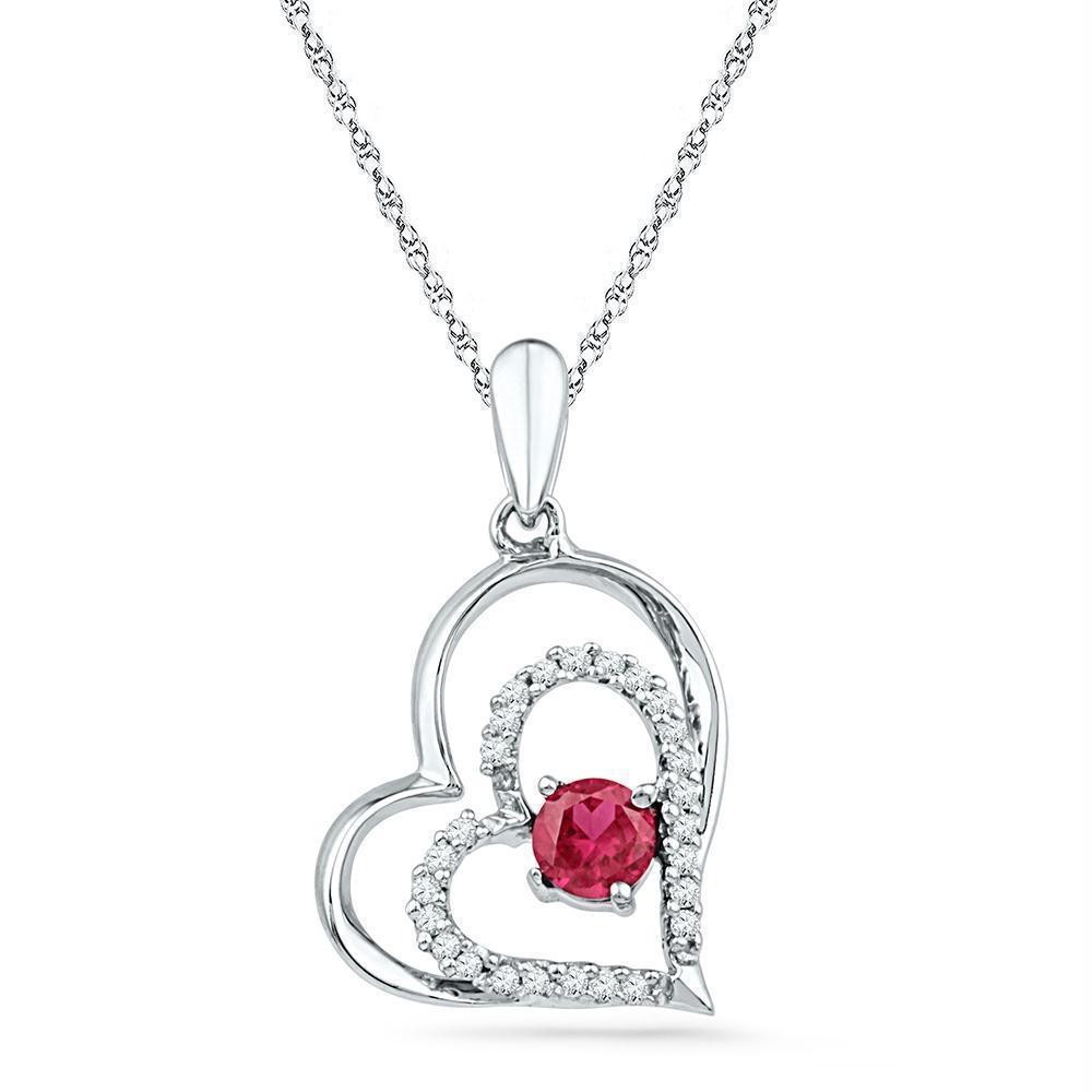Sterling Silver Womens Round Lab-Created Ruby Solitaire Double Heart ...