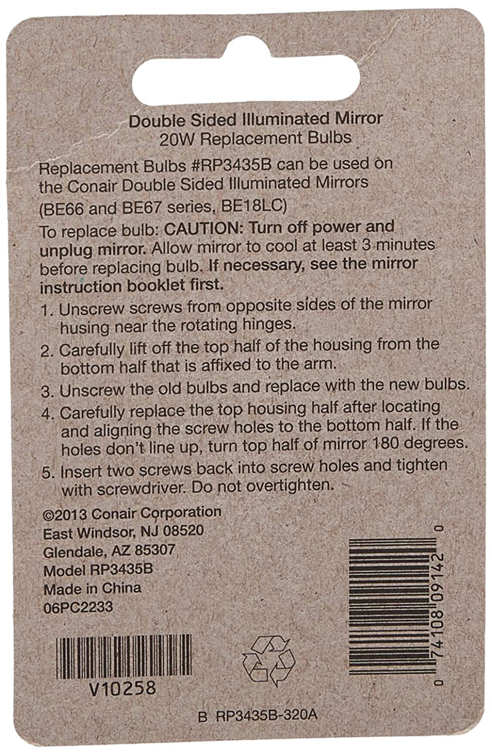 2 Pack Conair RP3435B DoubleSided Illuminated Mirror / 20W Replacement