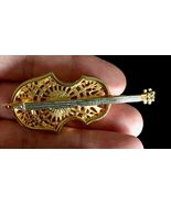 Gold and Silver-Tone CELLO Vintage BROOCH Pin - 2 3/4 inches - RARE - $20.00