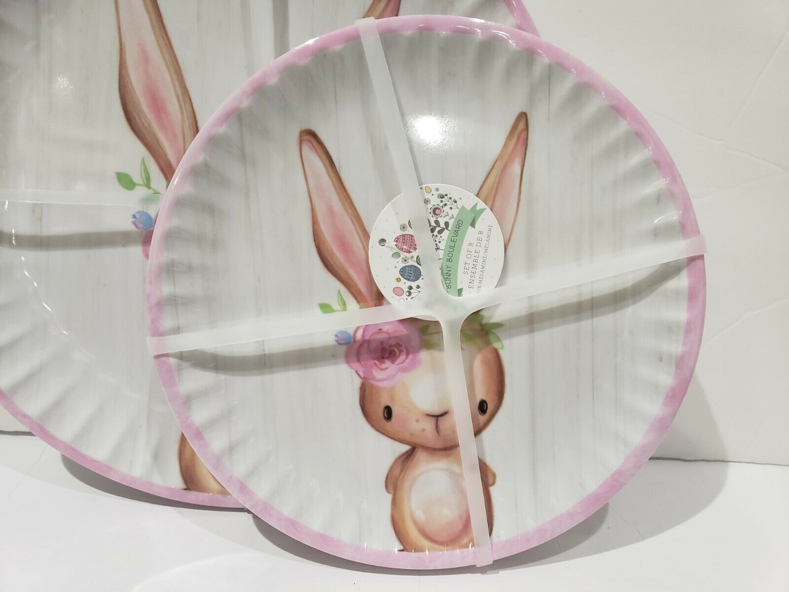 8pc Bunny Boulevard Pink Melamine Bunny Rabbit Salad Plates Set Plates