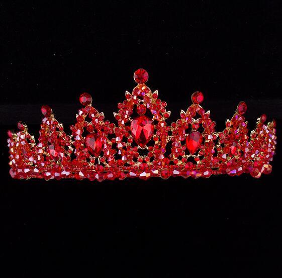 2021 Baroque Rhinestone Bridal Crown Tiaras Handmade Red Crystal Diadem Tiaras F