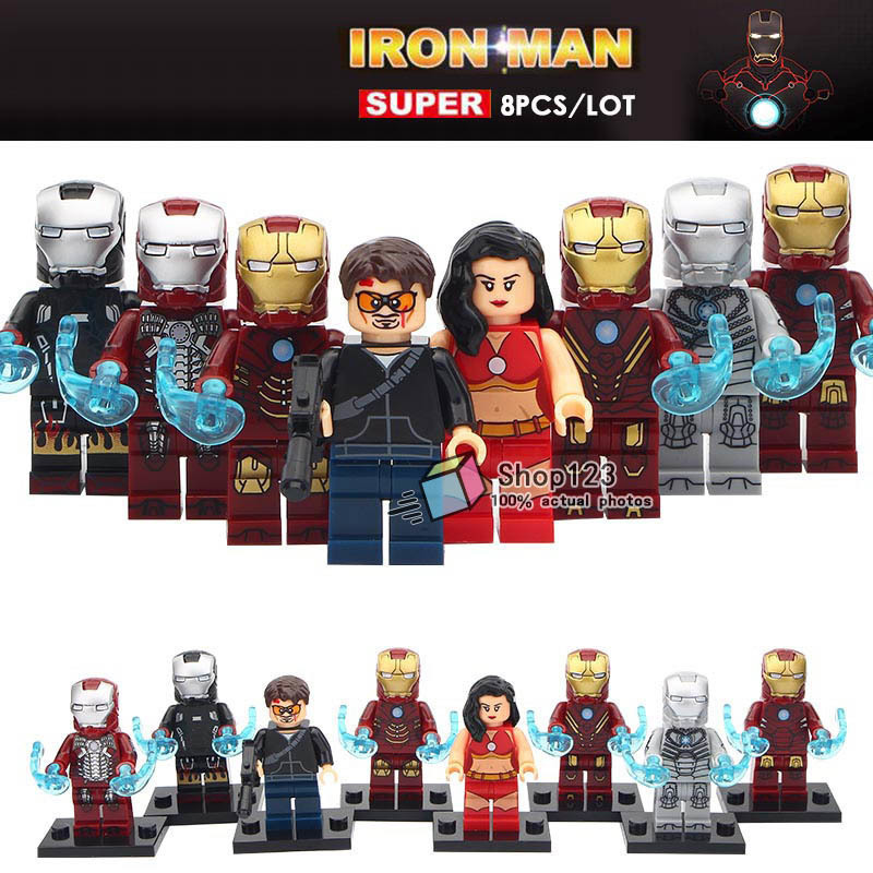 8pcs/set Marvel Superhero Iron Man MK2 MK3 MK22 Tony Stark Minifigures ...