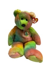 Peace Ty Beanie Buddies Collection Peace Bear Plush Pastel Ty Dye 1988 13in - $10.55