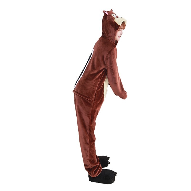 Adults' Kigurumi Pajamas with Slippers Chipmunk Flannel Cosplay Animal Sleepwear