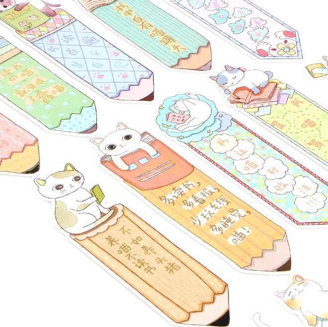 [School Supplies] 30pcs Japanese Anime Cute Cat Bookmark Index for Book ...