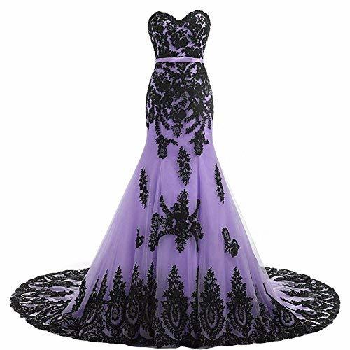 Kivary Long Mermaid Black Lace Vintage Gothic Prom Dress Wedding Evening Gown La