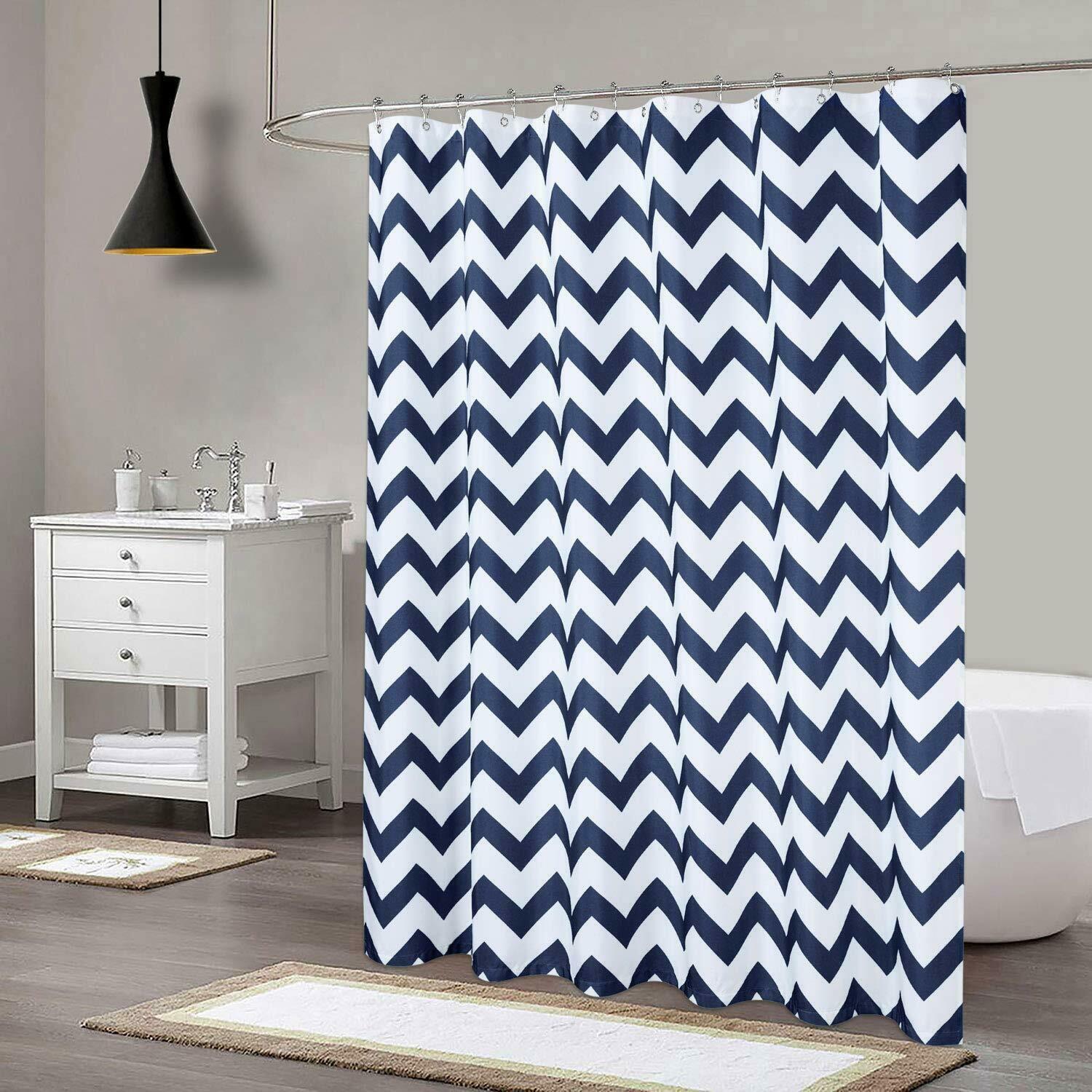 96" Extra Long Navy White Striped Geometric Farmhouse Fabric Shower