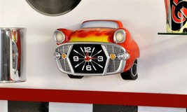 Hot Rod Retro Design Wall Clock Red Battery 10" x 7" x 4" Polyresin Red Man Cave