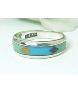 Southwestern Sterling Channel Turquoise Inlay Band Ring Size 7 - $54.00