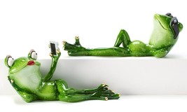 Frog Figurines Set of 2 - Chilin Frog & Selfie Frog  w Sunglasses Pond Garden