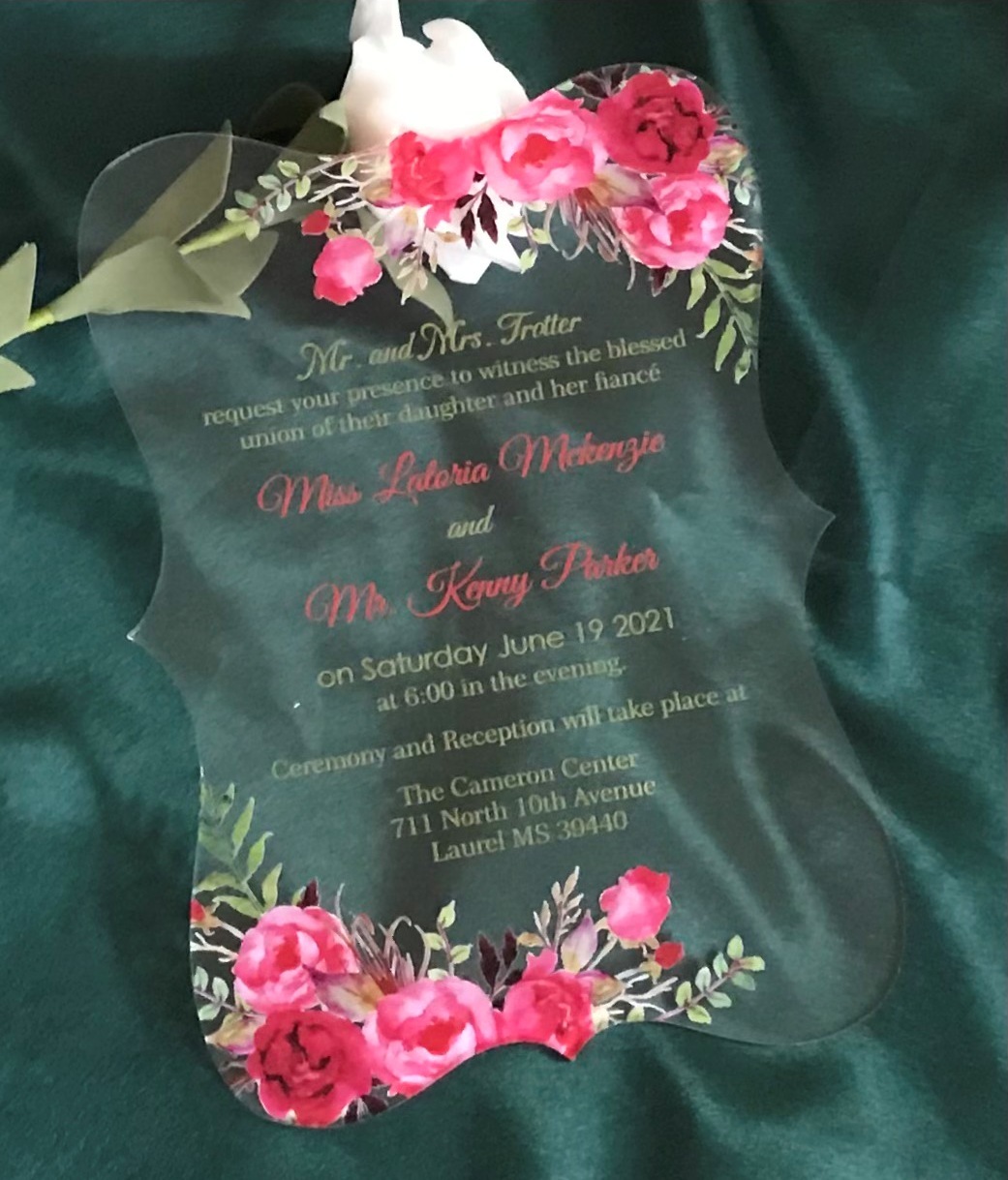 Red Rose Flower Acrylic Wedding Invitation,10pcs Custom Laser Cut Acrylic Invite