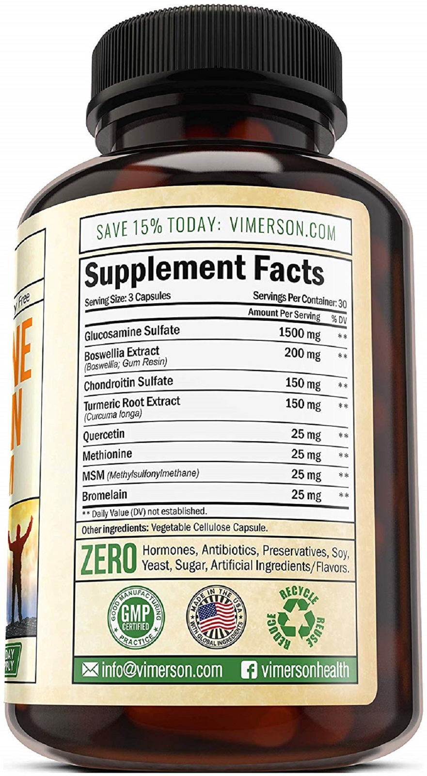 Glucosamine with Chondroitin Turmeric MSM Boswellia Joint Pain Relief