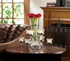 Metal Scrollwork Candle Holder Table CenterPiece Stand With Vase Holds 8 candles - $44.54