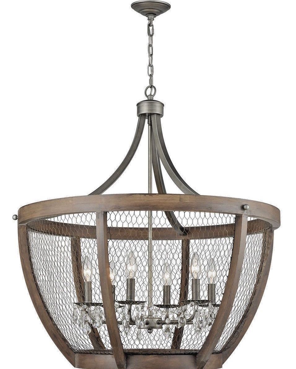 XL LARGE FRENCH FARMHOUSE WOOD & CRYSTAL CHANDELIER PENDANT Candelabra