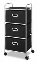 Black 3 Tier Shelf Fabric Drawers Rolling Storage Organization Wheels Cr... - $153.69