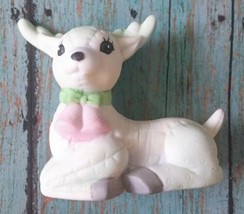 Vtg Deer Figurine Cuddle Ups White Mint Green Pink Bells Collectible Wil... - $12.86
