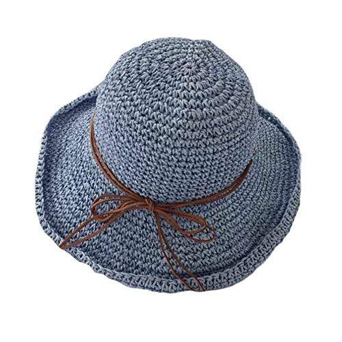 PANDA SUPERSTORE Summer Travel Beach Cap Women Vintage Folding Straw Hat Wide Br
