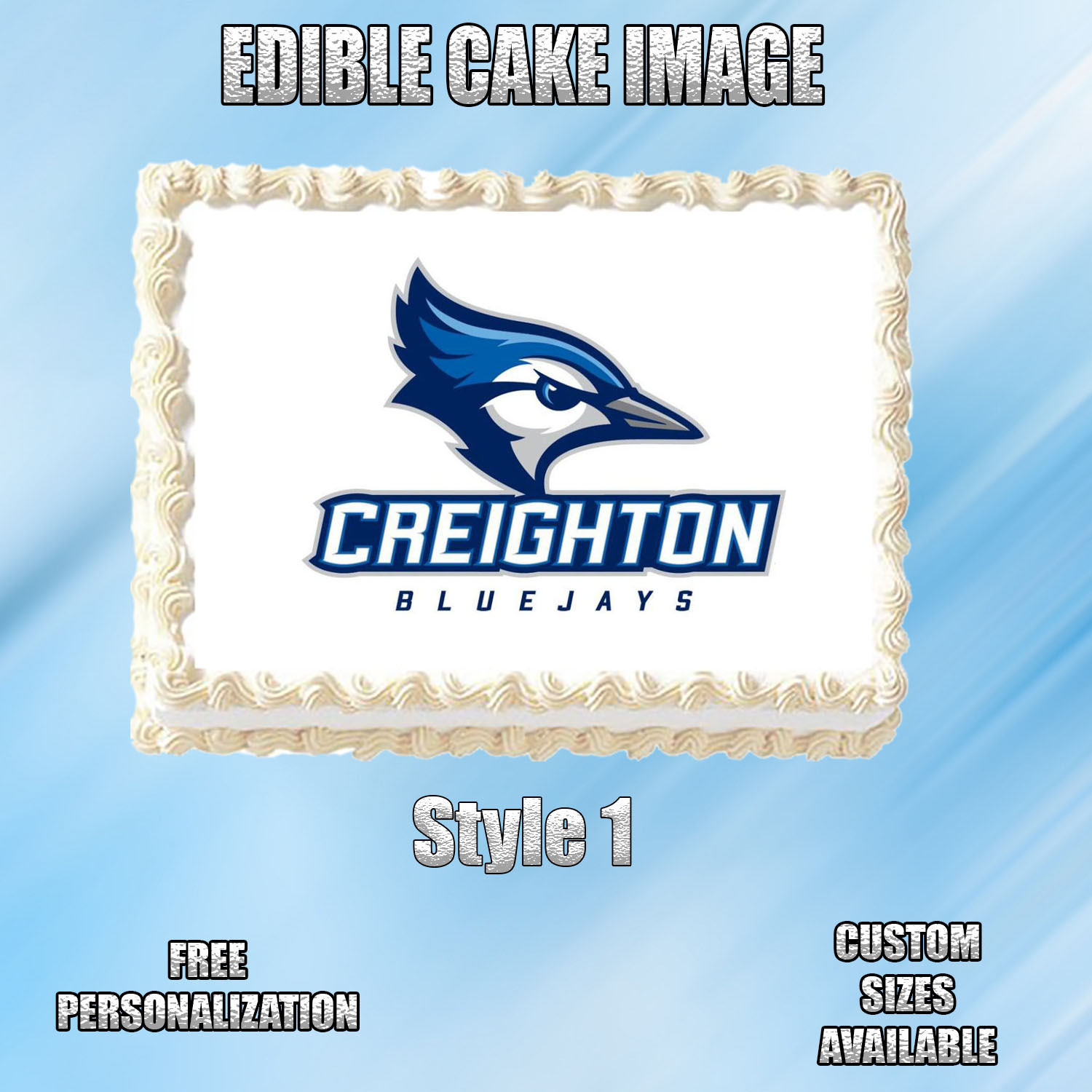 Creighton Blue Jays Edible Image Topper Cupcake Frosting 1/4 Sheet 8.5 x 11