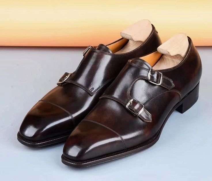 Primary image for Handmade Men's Dark Brown Cowhide Leather Double Monk  Chisel Toe Dress Shoes